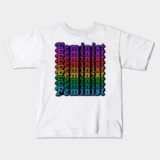 Retro Feminist Rainbow Design - Girl Power Queer Kids T-Shirt